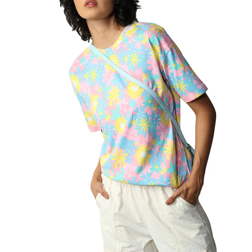 藍色花卉印花T恤